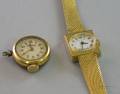 Ladys Gold Plated Wristwatch and Enamel Decorated Pendant Watch