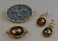 14kt Gold and Pietra Dura Suite and an Art Deco 14kt Gold Enamel Decorated Opal Scagliola Brooch