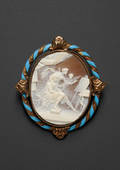 Enamel Decorated Giltmetal Framed Shell Carved Cameo Brooch