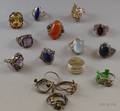 Ten Silver and Stoneinset Rings a Mexican Silver Band and Assorted Rings