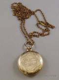 Victorian Engraved Giltmetal Pocket Watchform Locket on Chain