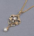 Antique Gold Diamond and Pearl Lavaliere