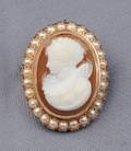 Antique Hardstone and Seed Pearl Cameo PendantBrooch