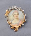 Painted Portrait and Diamond PendantBrooch