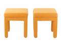 Pair of Orange Milo Baughman Style Ottomans