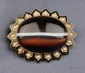 Antique 14kt Gold Banded Agate Seed Pearl and Enamel Brooch