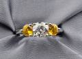 18kt White Gold Diamond and Yellow Sapphire Threestone Ring