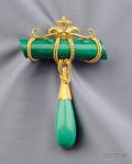 Etruscan Revival 14kt Gold and Malachite Brooch