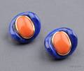 18kt Gold Coral and Lapis Earclips Seaman Schepps