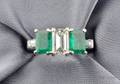 Platinum Diamond and Emerald Threestone Ring