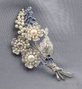 Platinum Sapphire Diamond and Cultured Pearl Spray Brooch