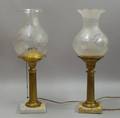 Two Brass and Glass Columnar Lamps