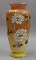 Late Victorian Handpainted Japanesestyle Floral Decorated Opaque Glass Vase