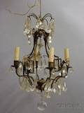 Small Four Light Louis XV Style Brass and Glass Chandelier