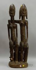 African Double Fertility Carved Wooden Totem
