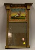 Small Federal Giltwood Tabernacle Mirror with Reversepainted Glass Tablet Depicting a Woman Seated with an Urn in Landscape