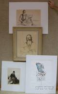 Lot of Four Framed and Unframed Works on Paper of Portraits of Jewish Men