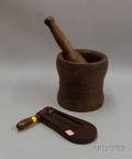 Wooden Ratchet Noisemaker and a Wooden Mortar and Pestle