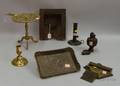 Seven Assorted Metal Table Lighting and Decorative Items
