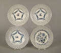Four Meissen reticulated blue and white porcelain dessert plates 19th c