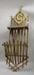 Folk Masonic Goldpainted Wooden Hanging Wall ShelfRack and a Folk Carved and Painted Wooden Eagle Figure