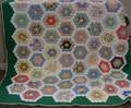 Handstitched Pieced Cotton Grandmothers Flower Garden Pattern Quilt