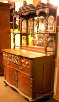 Victorian Carved Oak and Mirrored TwoPart Sideboard