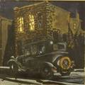 Framed Oil on Masonite Illustration of a Night Street Scene