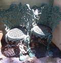 Pair of Greenpainted Cast Iron Morning Glory Pattern Garden Chairs