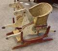 Painted and Stencil Decorated Wood Panel Gliding Horse with Woven Splint Chair Seat