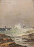 American School 19th Century Crashing Surf and Gulls
