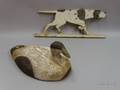 Carved and Painted Wooden Eider Duck Decoy and a Painted Wood Panel Pointer Dog Weather Vane