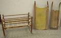 Two Ironmounted Painted Wooden Sleds and a Redpainted Wooden Slatsided Rocking Cradle
