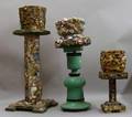 Three Shardware and Memoryware Jardinieres on Pedestals