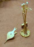 Brass Fireplace Tool Stand with a Pair of Matching Tools a Pair of Tongs a Hearth Brush Wrought Iron Poker 