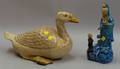 Chinese Export Pottery Figure of a Duck and a Chinese Export Porcelain Figural Group of Kuan Yin and a Child