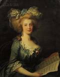 French School 18th Century Style Portrait of an Elegant Lady in a Blue Gown Holding Sheet Music