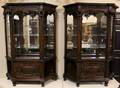 Pair of E 20th C Carved Oak China Cabinets