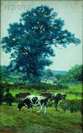 George Arthur Hays American 18541945 Lot of Three Landscapes with Grazing Cattle Woodville Pasture Oak Tree in Pasture at Sayles