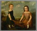 American School 19th Century Two Girls Playing with a Doll in aWheelbarrow