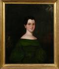American School 19th Century Portrait of a Girl Wearing a Green Dress