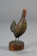 Small Carved and Polycrome Painted Wooden Rooster Figure