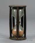 Early Turned Wood and Blown Glass Hourglass