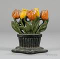 Polychrome Painted Cast Iron Pot of Tulips Doorstop