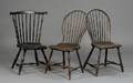 Windsor Fanback Blackpainted Side Chair and Two Windsor Brownpainted Bowback Side