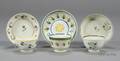 Three Polychrome Decorated Pearlware Tea Bowl and Saucer Sets