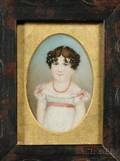 Portrait Miniature of a Girl in White Dress with Pink Bows and Sash