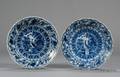 Two Dutch Delft Peacock Pattern Chargers