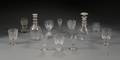 Twelve Colorless Masonic Cut and Engraved Blown Glass Items