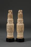 Pair of Carved Ivory Jars